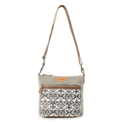 Myra Damask Trail Vintage Crossbody Bag for Women in sage with print detail Myra USA