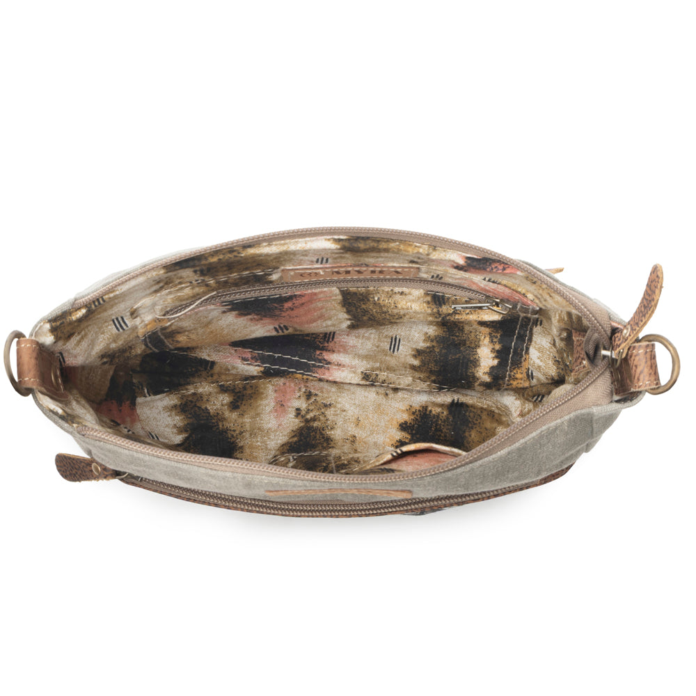 Myra Damask Trail Vintage Crossbody Bag for Women in sage with print detail Myra USA