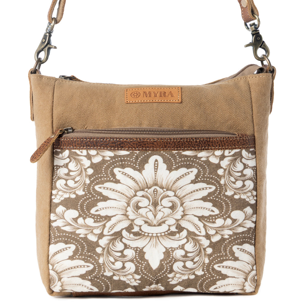 Myra Crestbloom Vintage Crossbody Bag for Women in olive with print detail Myra USA