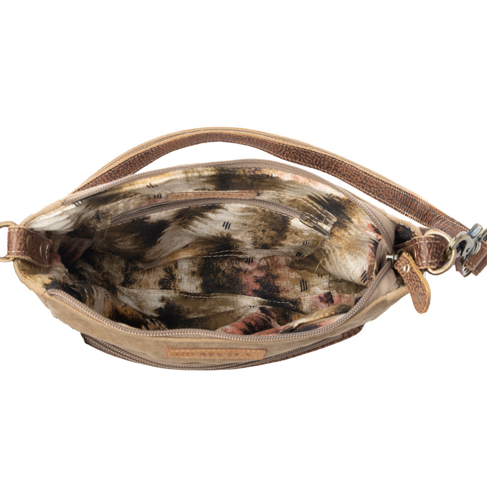 Myra Crestbloom Vintage Crossbody Bag for Women in olive with print detail Myra USA