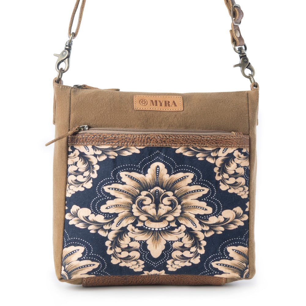 Myra Crestbloom Vintage Crossbody Bag for Women in navy with print detail Myra USA
