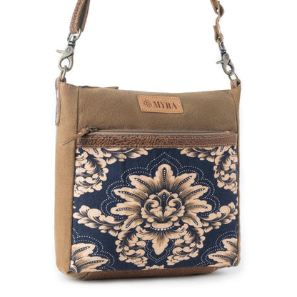 Myra Crestbloom Vintage Crossbody Bag for Women in navy with print detail Myra USA