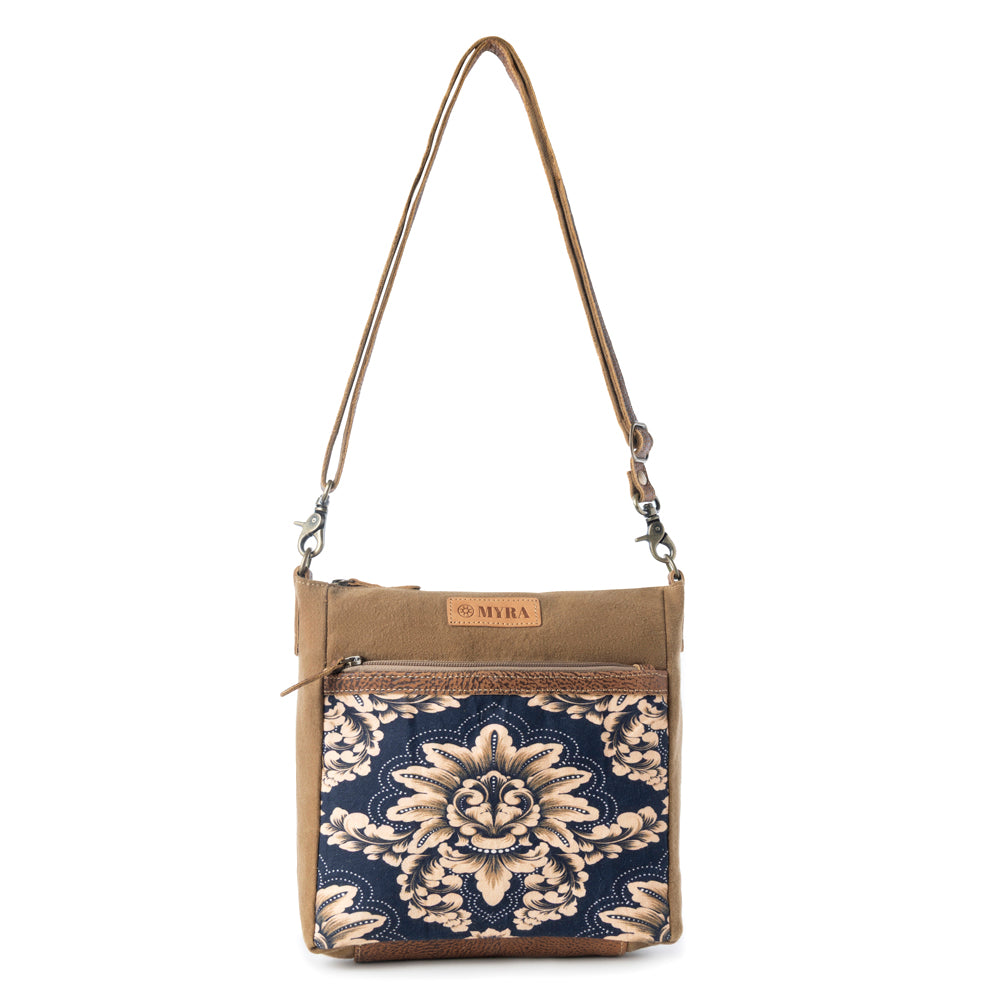 Myra Crestbloom Vintage Crossbody Bag for Women in navy with print detail Myra USA