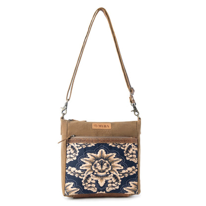 Myra Crestbloom Vintage Crossbody Bag for Women in navy with print detail Myra USA
