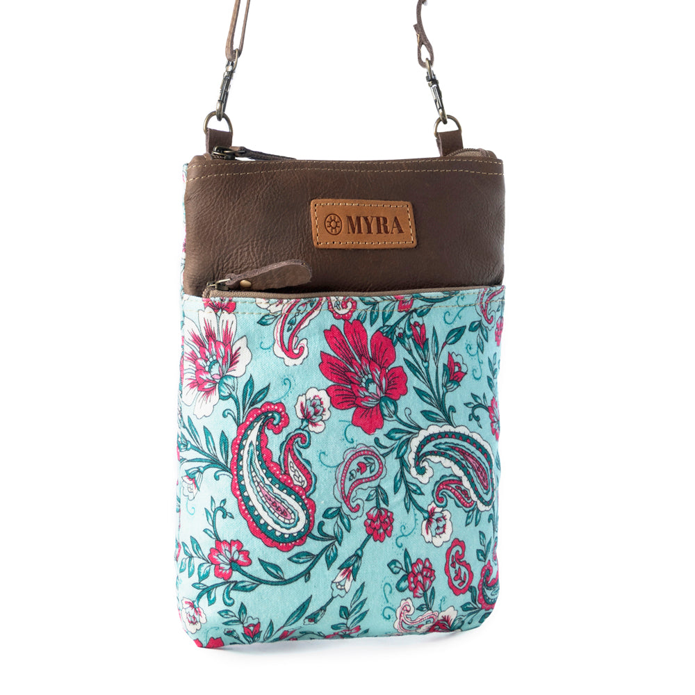 Myra Paisley Spring Floral Crossbody Bag for Women in turquoise with print Myra USA