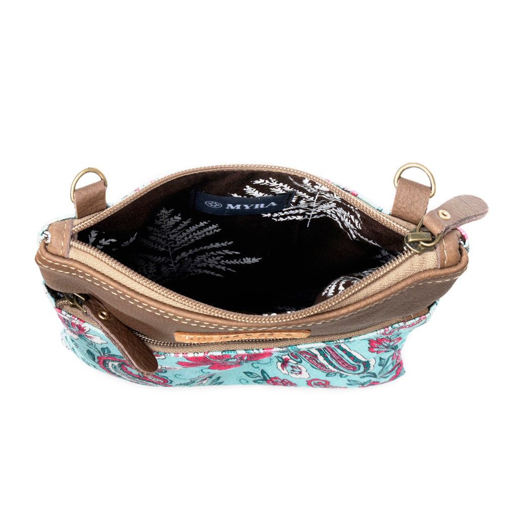 Myra Paisley Spring Floral Crossbody Bag for Women in turquoise with print Myra USA