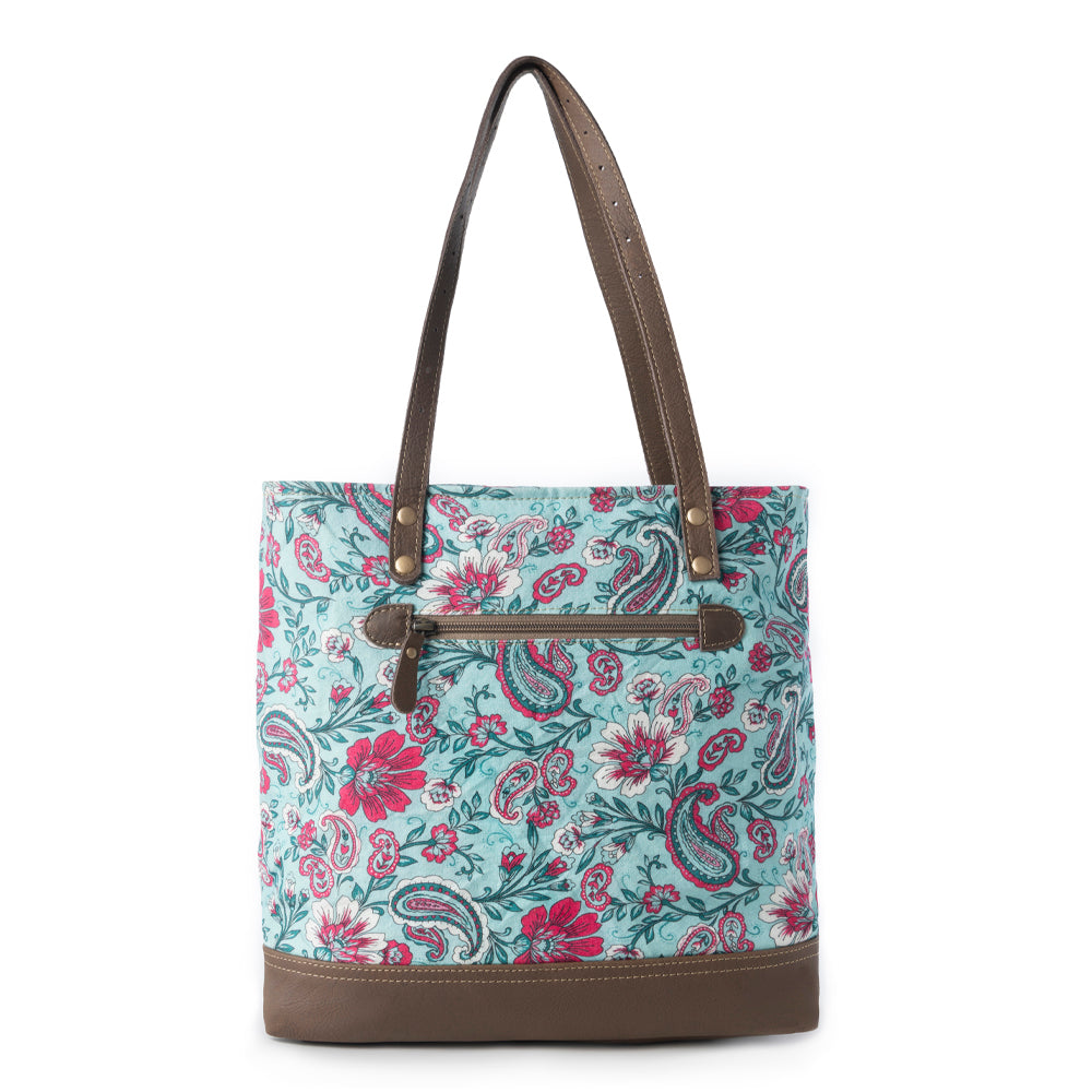 Myra Pinkpaisley upcycled canvas Tote Bag for Women in pink with leather detail Myra USA