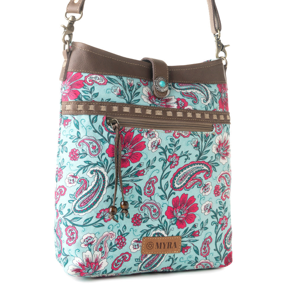 Myra Aspendale upcycled canvas Bag for Women Blue with leather details Myra USA