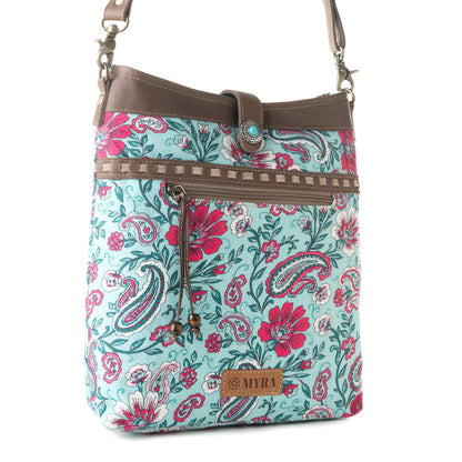 Myra Aspendale upcycled canvas Bag for Women Blue with leather details Myra USA