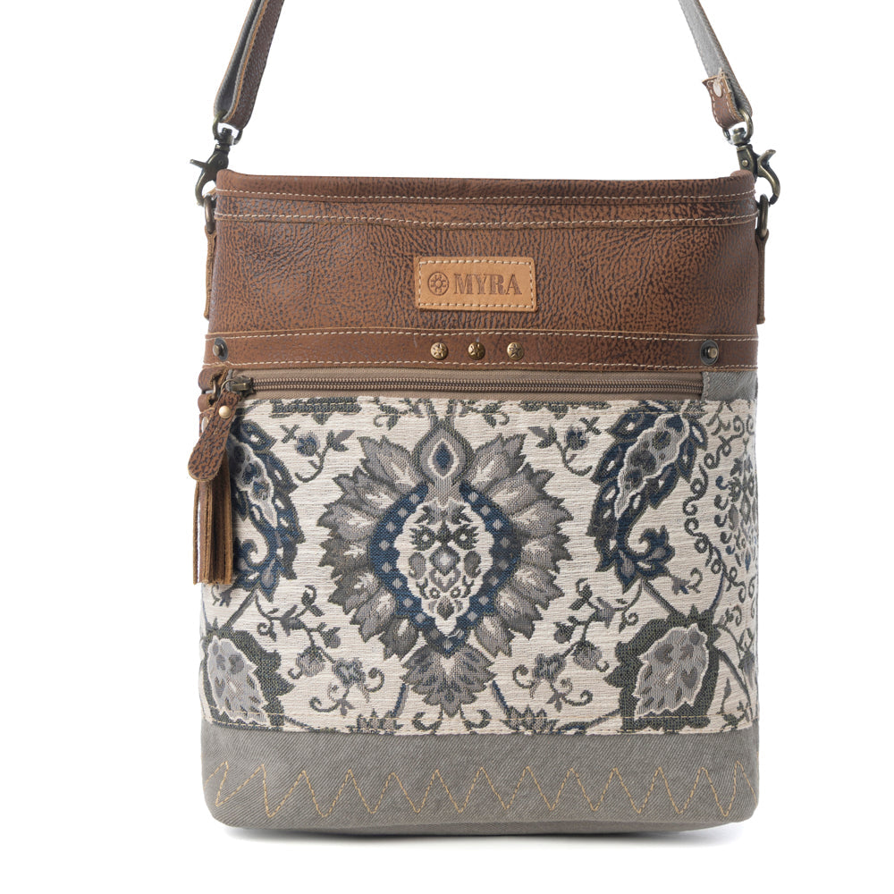 Myra Sagebrook Jacquard upcycled canvas Bag for Women in sage with leather detail Myra USA