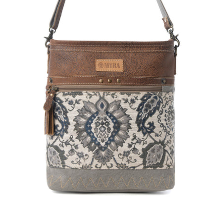 Myra Sagebrook Jacquard upcycled canvas Bag for Women in sage with leather detail Myra USA