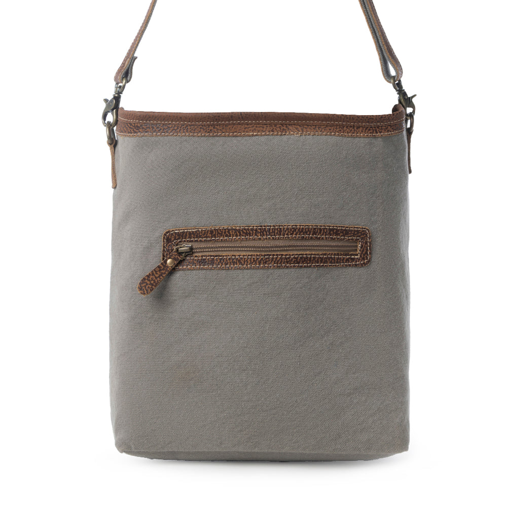 Myra Sagebrook Jacquard upcycled canvas Bag for Women in sage with leather detail Myra USA