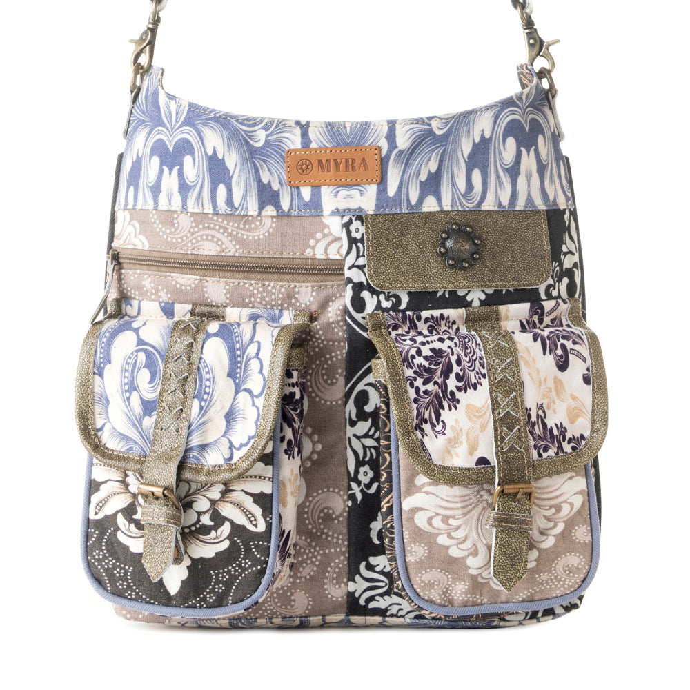 Myra Le Fleur Bel Cowgirl Shoulder Bag for Women in blue floral with leather and Concho details Myra USA