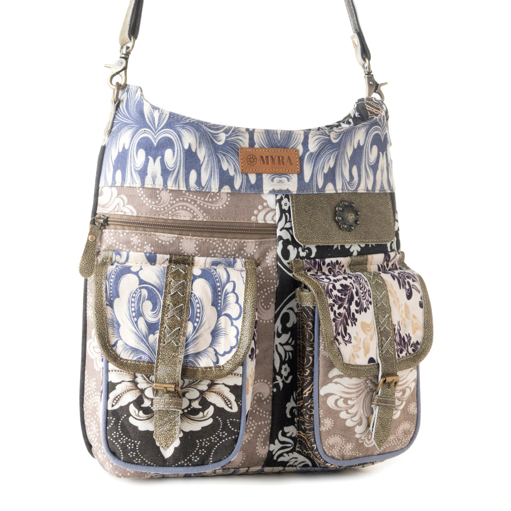 Myra Le Fleur Bel Cowgirl Shoulder Bag for Women in blue floral with leather and Concho details Myra USA