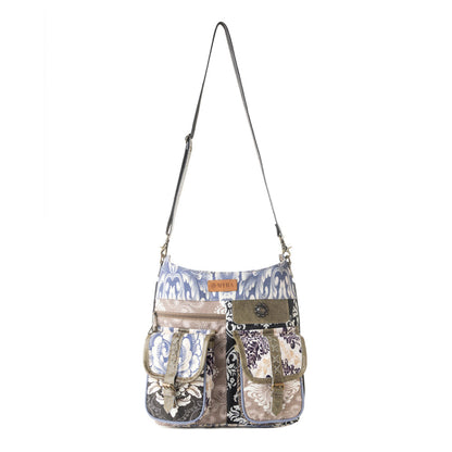 Myra Le Fleur Bel Cowgirl Shoulder Bag for Women in blue floral with leather and Concho details Myra USA
