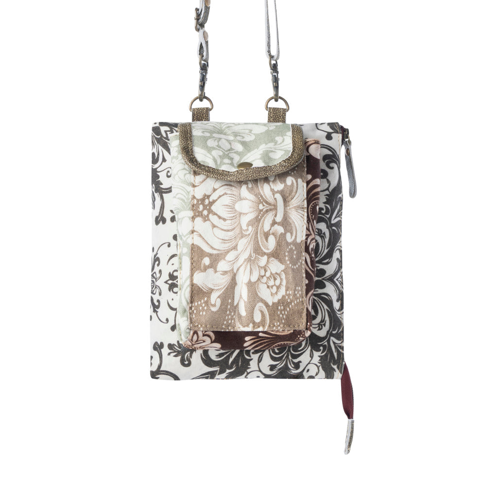 Myra Wild Baroque Phone Crossbody in black with leather detail Myra USA