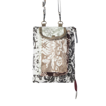 Myra Wild Baroque Phone Crossbody in black with leather detail Myra USA
