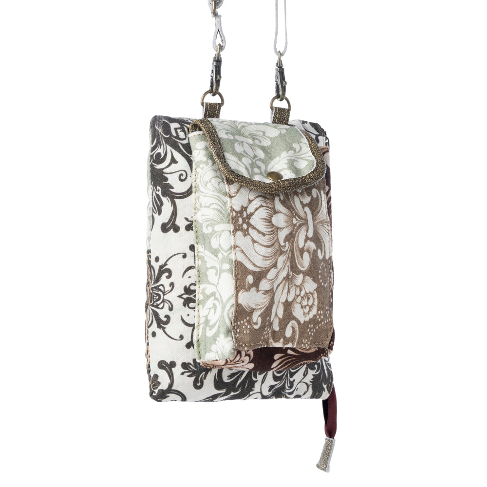 Myra Wild Baroque Phone Crossbody in black with leather detail Myra USA