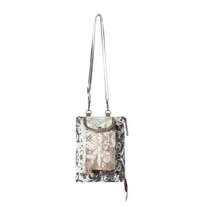 Myra Wild Baroque Phone Crossbody in black with leather detail Myra USA