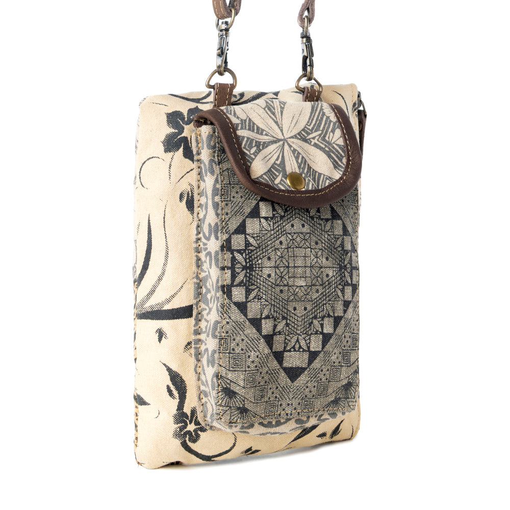 Myra Vine Nouveau Western Phone Crossbody in sage with leather detail Myra USA