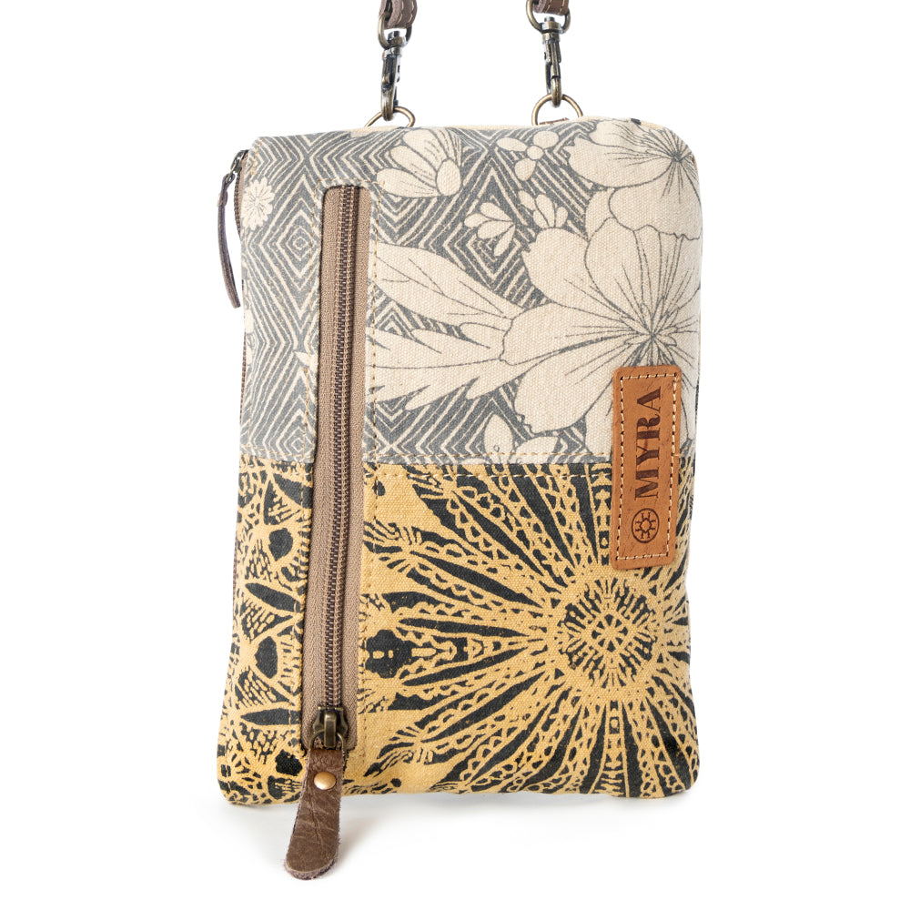 Myra Vine Nouveau Western Phone Crossbody in sage with leather detail Myra USA