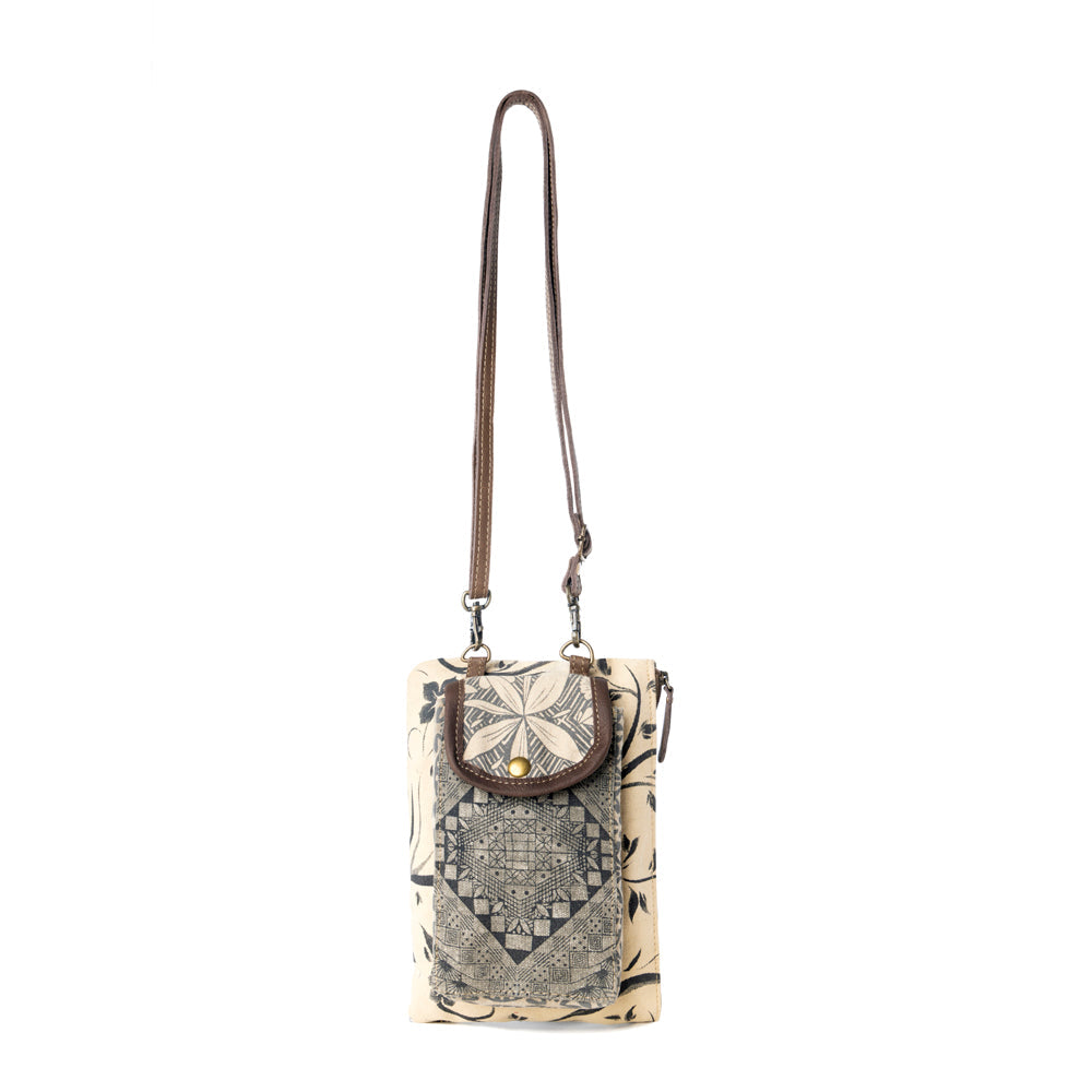 Myra Vine Nouveau Western Phone Crossbody in sage with leather detail Myra USA