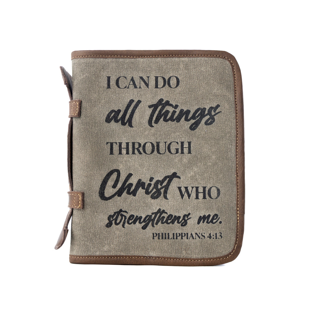 Myra Graceword Western Bible Cover in olive with flap closure and leather detail Myra USA