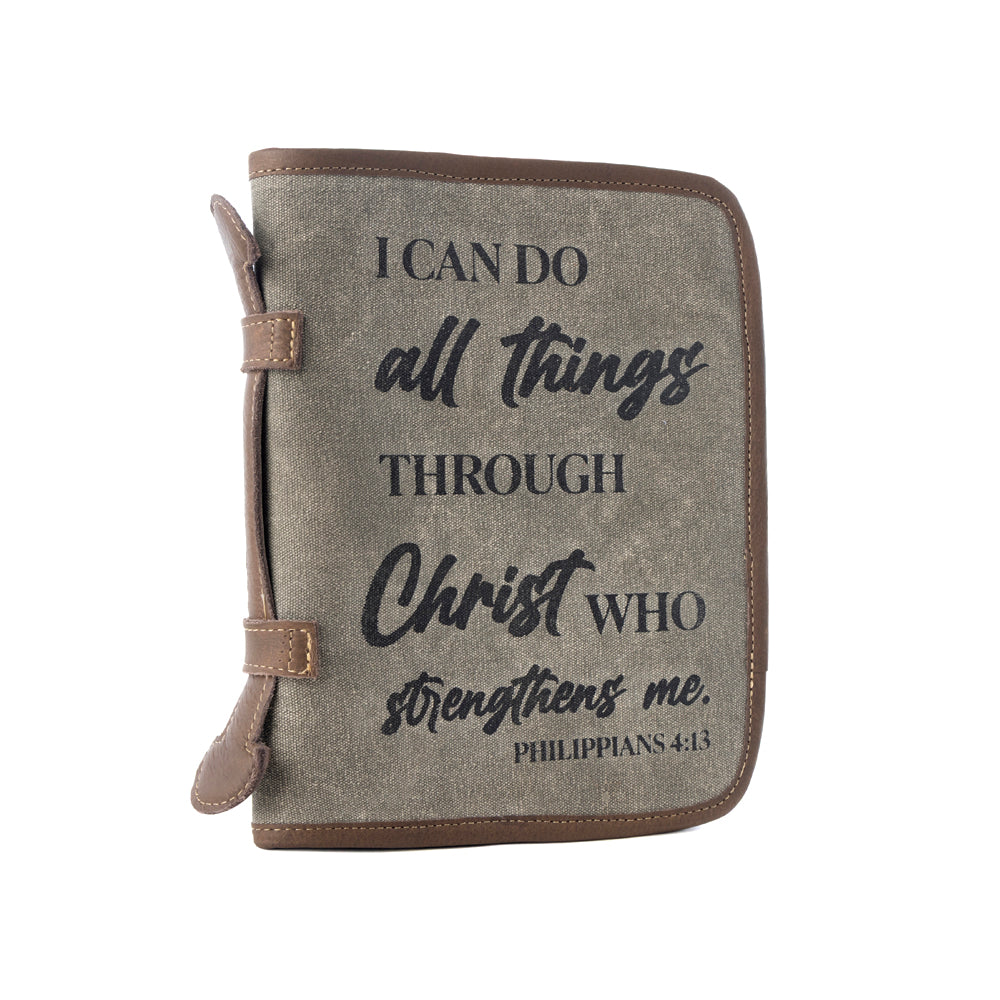 Myra Graceword Western Bible Cover in olive with flap closure and leather detail Myra USA