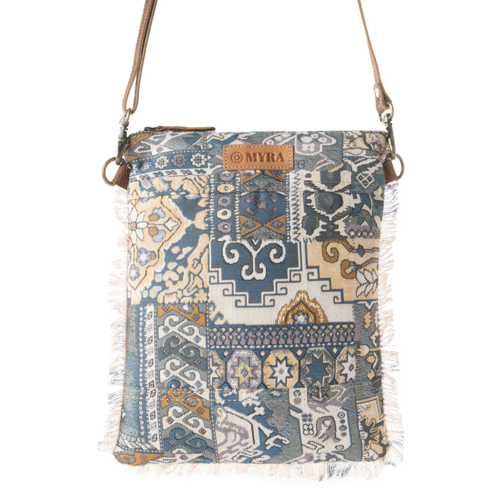 Loom Tapestry vintage crossbody Bag for Women in indigo with fringe detail Myra USA