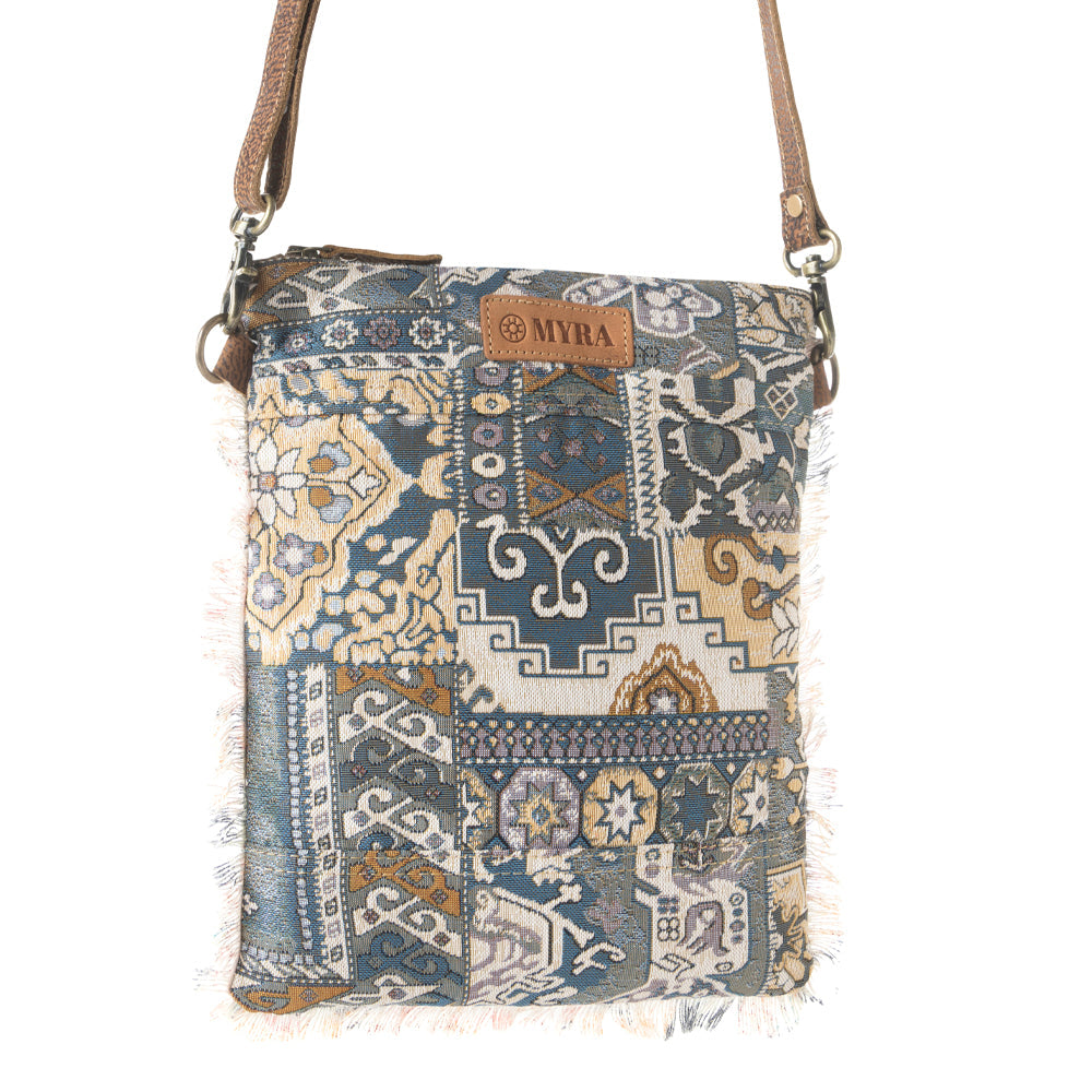 Loom Tapestry vintage crossbody Bag for Women in indigo with fringe detail Myra USA