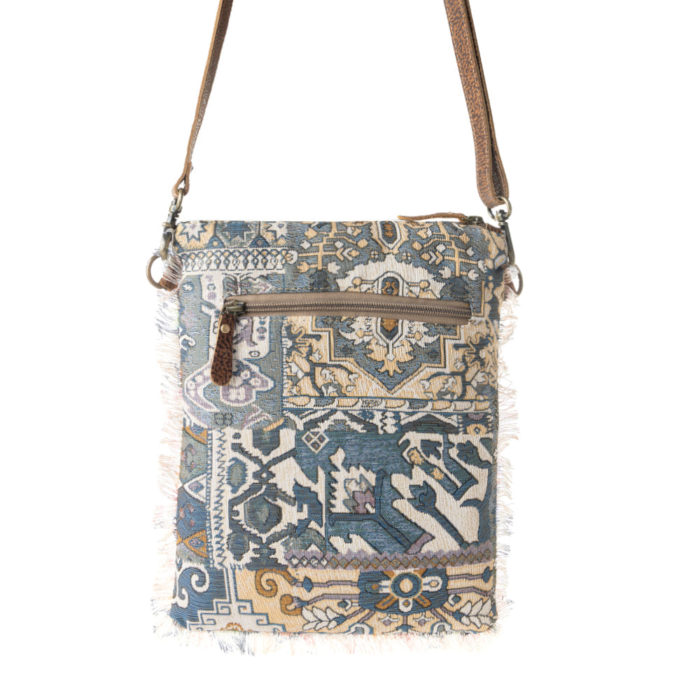 Loom Tapestry vintage crossbody Bag for Women in indigo with fringe detail Myra USA