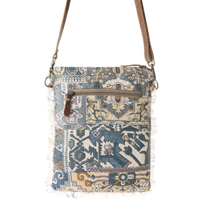 Loom Tapestry vintage crossbody Bag for Women in indigo with fringe detail Myra USA