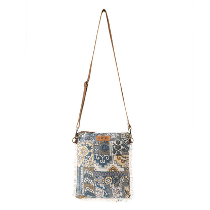 Loom Tapestry vintage crossbody Bag for Women in indigo with fringe detail Myra USA