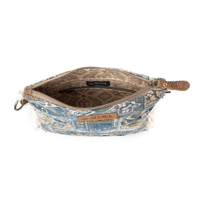 Loom Tapestry vintage crossbody Bag for Women in indigo with fringe detail Myra USA