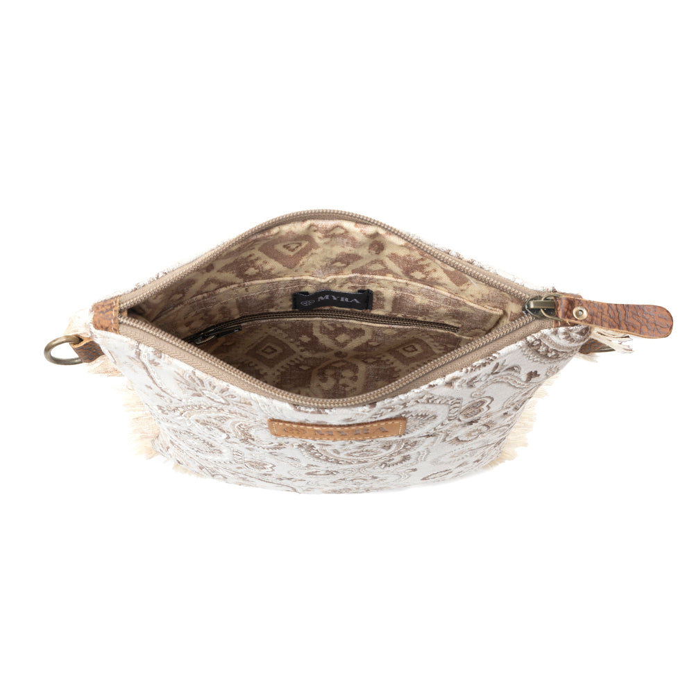 Loom Tapestry upcycled canvas crossbody Bag for Women in sage with fringe detail Myra USA