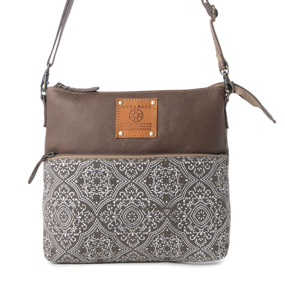 Myra Wildprint Trail Vintage Crossbody Bag for Women in olive with tile detail Myra USA