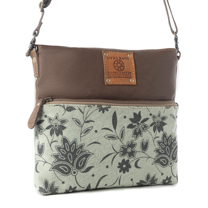 Myra Wildprint Trail upcycled canvas crossbody Bag for Women in sage with floral detail Myra USA