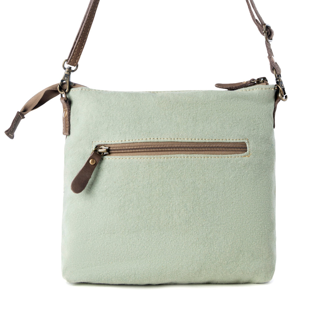 Myra Wildprint Trail upcycled canvas crossbody Bag for Women in sage with floral detail Myra USA