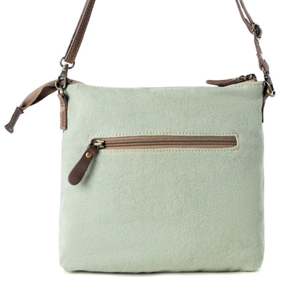 Myra Wildprint Trail upcycled canvas crossbody Bag for Women in sage with floral detail Myra USA