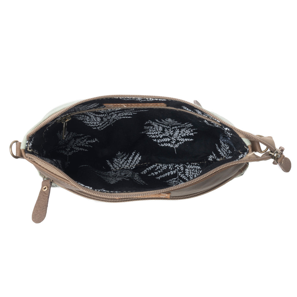 Myra Wildprint Trail upcycled canvas crossbody Bag for Women in sage with floral detail Myra USA