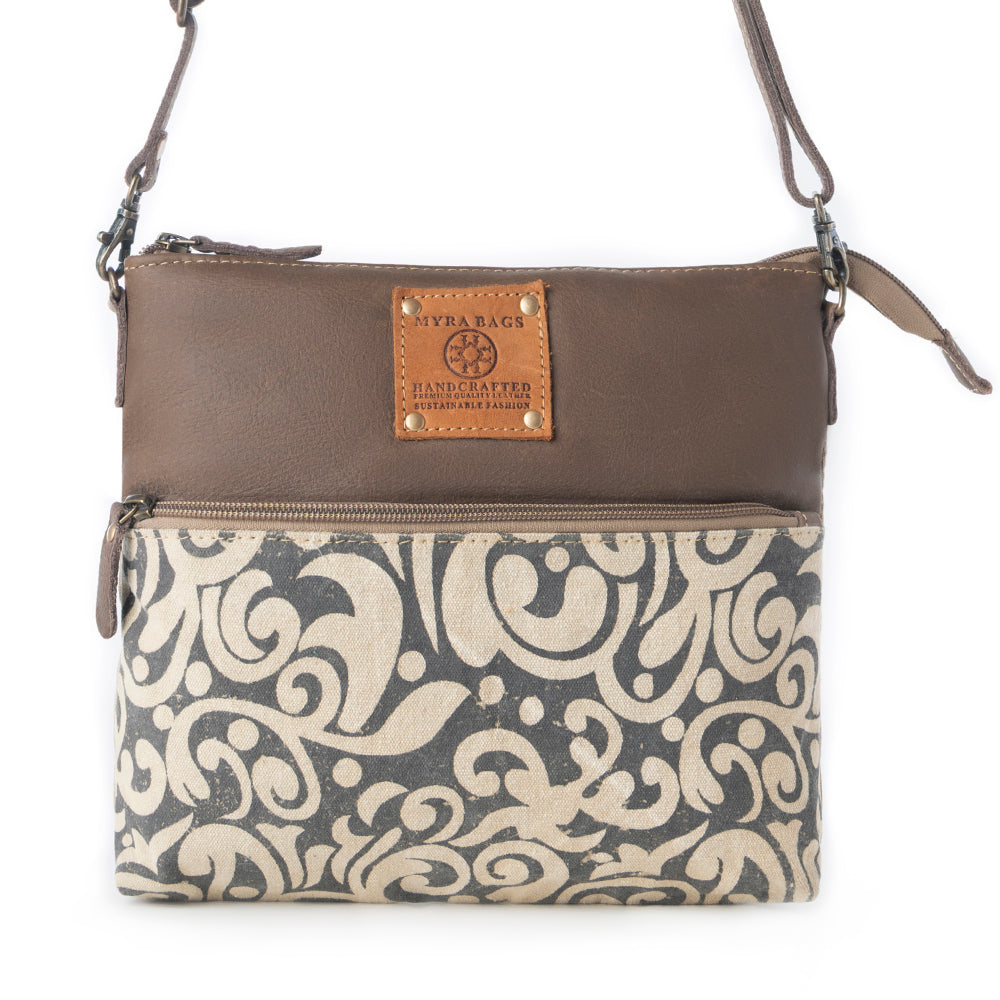 Myra Wildprint Trail upcycled canvas crossbody Bag for Women in ivory with vintage print Myra USA
