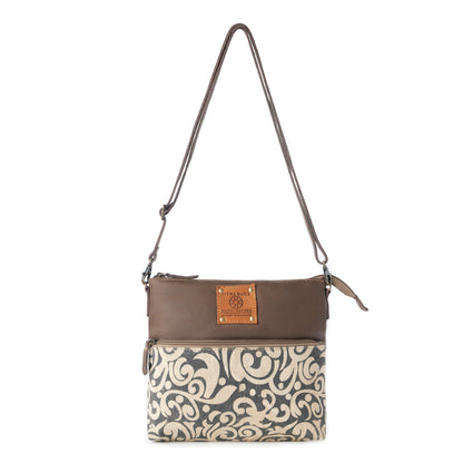 Myra Wildprint Trail upcycled canvas crossbody Bag for Women in ivory with vintage print Myra USA