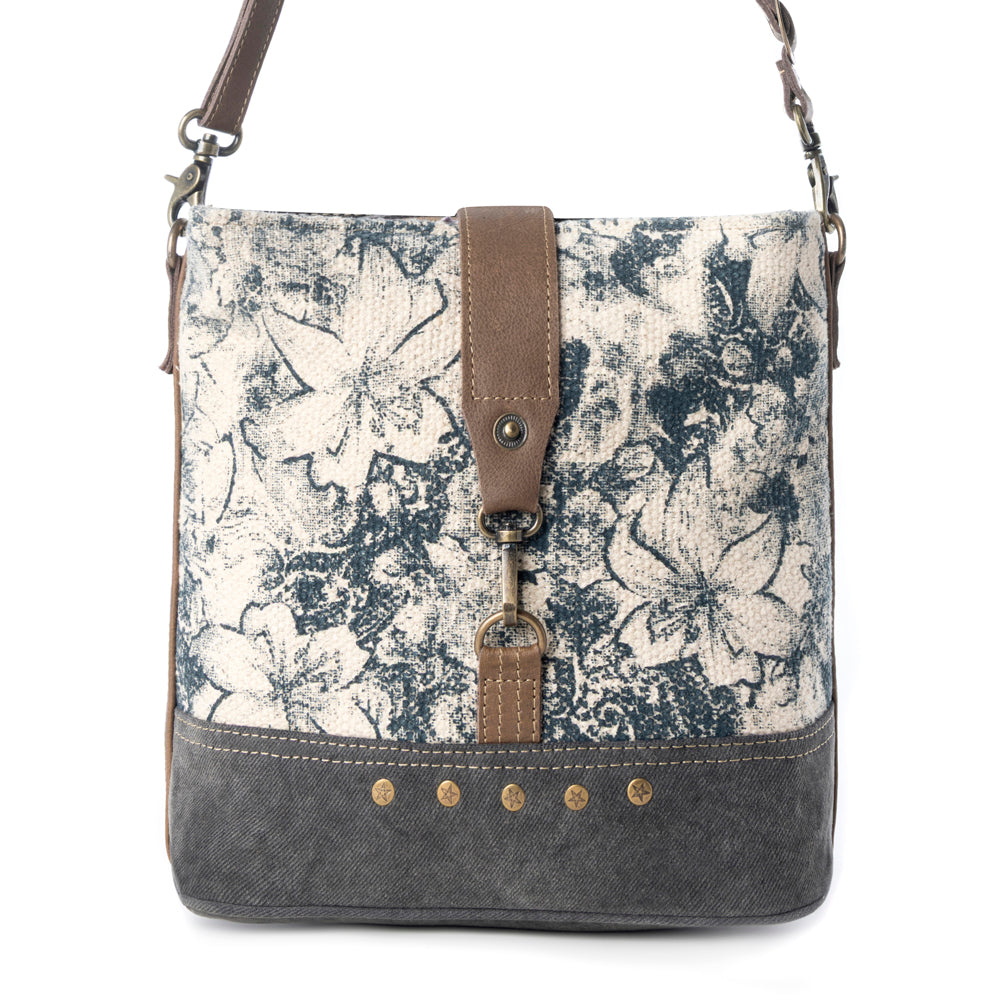 Myra Frostbloom Vintage Shoulder Bag for Women in teal with floral detail Myra USA