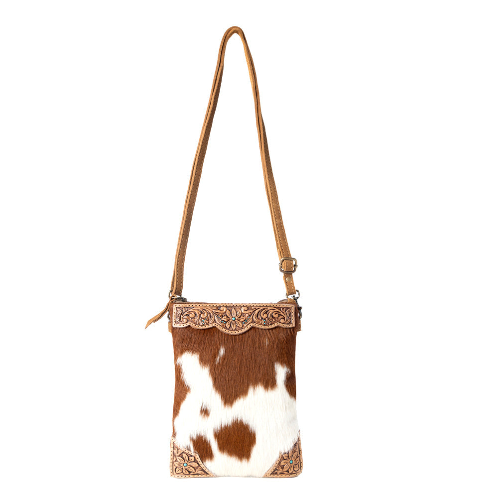 Myra Calico Hairon Crossbody Bag for Women in brown with hairon and handtooled detail Myra USA