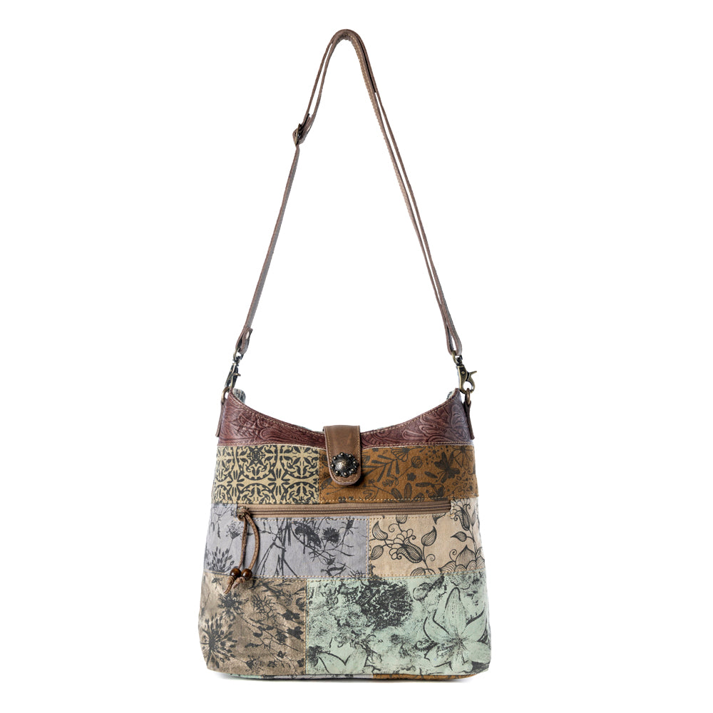 Myra Sageweave Vintage Shoulder Bag for Women in sage with patch detail Myra USA