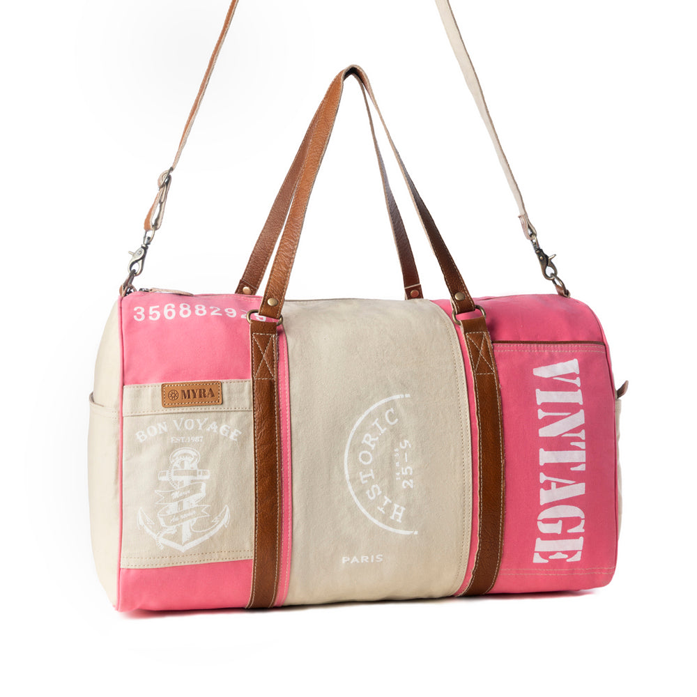 Myra Wandermark Vintage Traveller Bag for Men in pink with leather detail Myra USA
