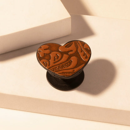 Myra Cowgirl Heart Phone Socket for Women in brown with handtooled detail for everyday use Myra USA