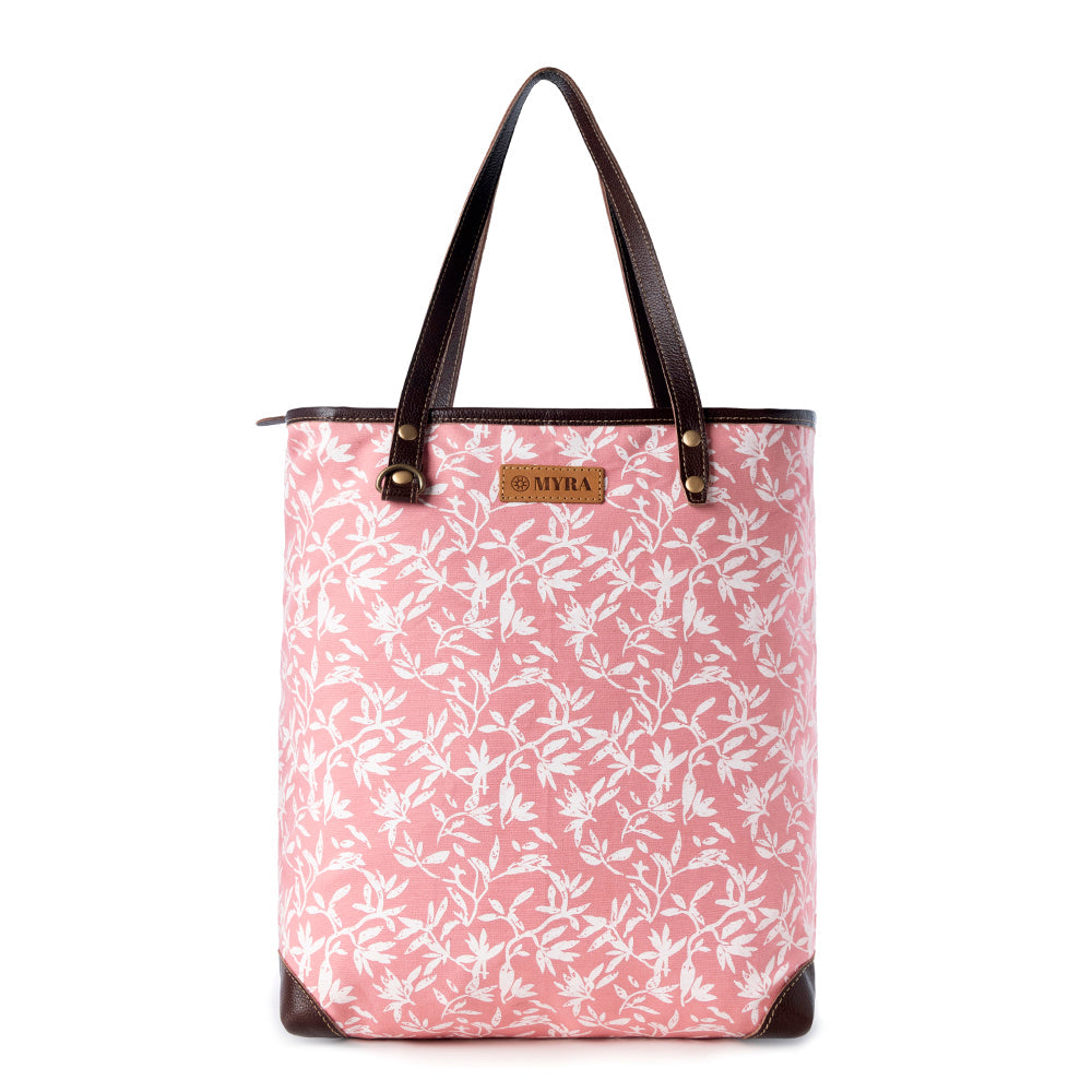 Myra Rose Vine Vintage Tote Bag for Women in pink with leather detail Myra USA