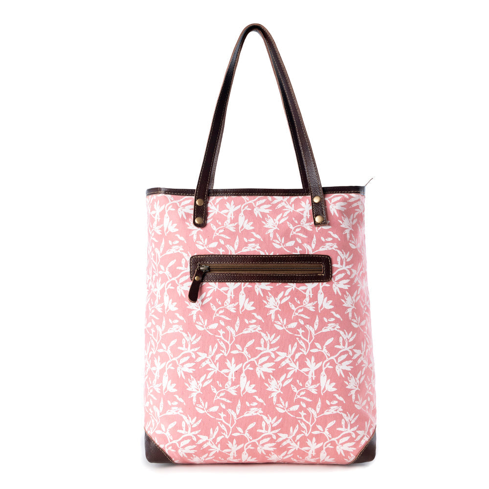 Myra Rose Vine Vintage Tote Bag for Women in pink with leather detail Myra USA