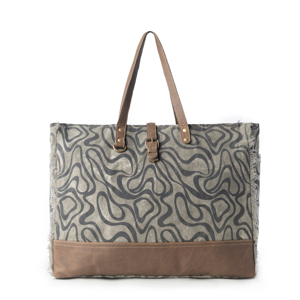 Myra Riverbed Trail Weekender Bag for Women in olive with vintage print detail Myra USA